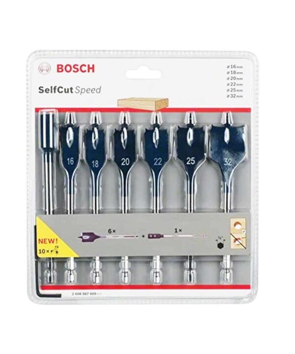Wood Drill Bits – Self Cut Speed spade, 7-piece set 16; 18; 20; 22; 25; 32 mm