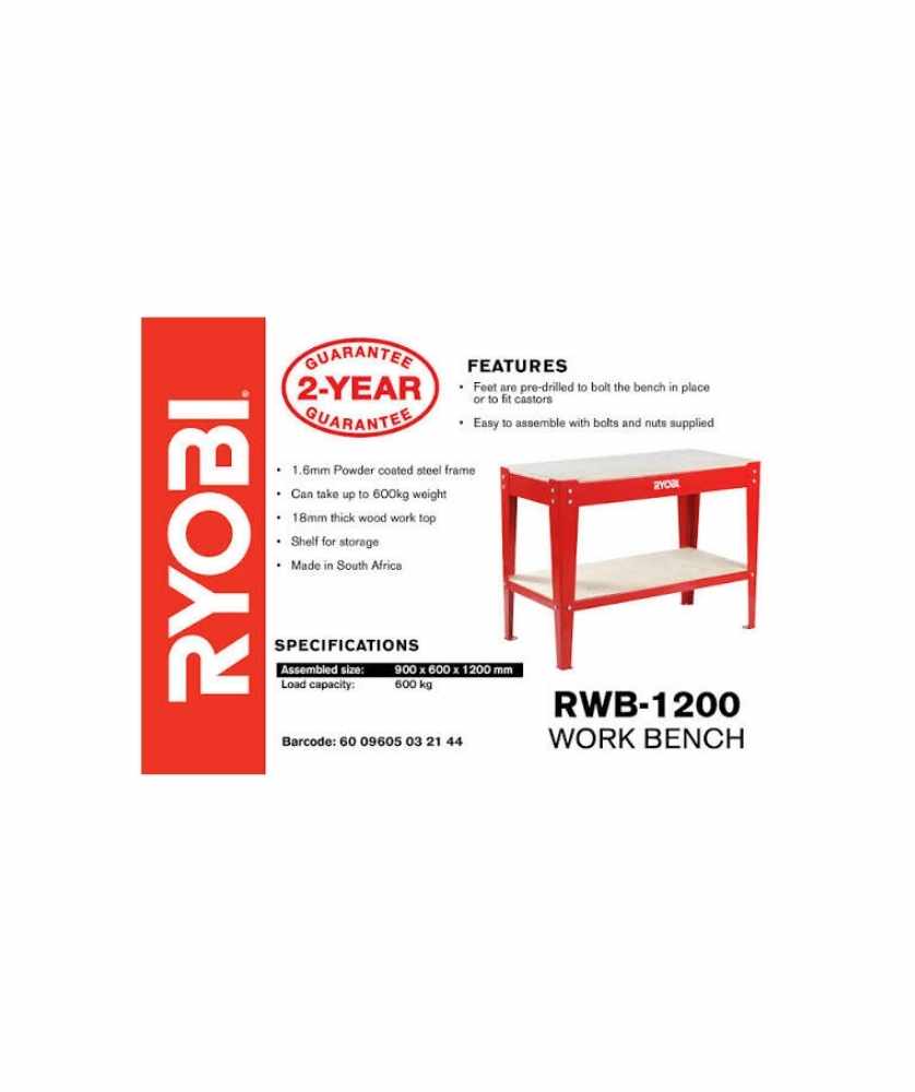 Ryobi – RWB-1200 1200mm 600KG Work Bench Load with Shelf